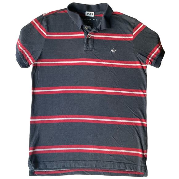 Aeropostale Men’s Short Sleeve Polo Shirt Size M, Blue Red Stripes - Picture 1 of 7